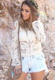 Blusa Lace Renda Guipir Branca