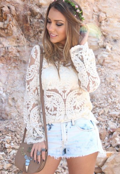 Blusa Lace Renda Guipir Branca